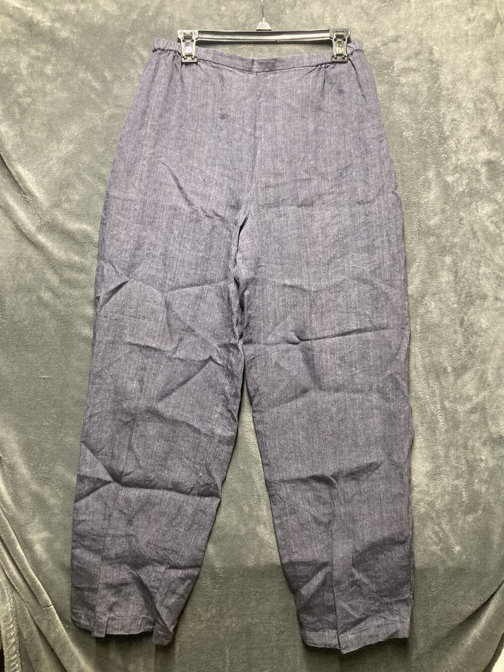 EILEEN FISHER 100% IRISH LINEN PANTS MELANGE GREY BLUE USA LAGENLOOK COASTAL S